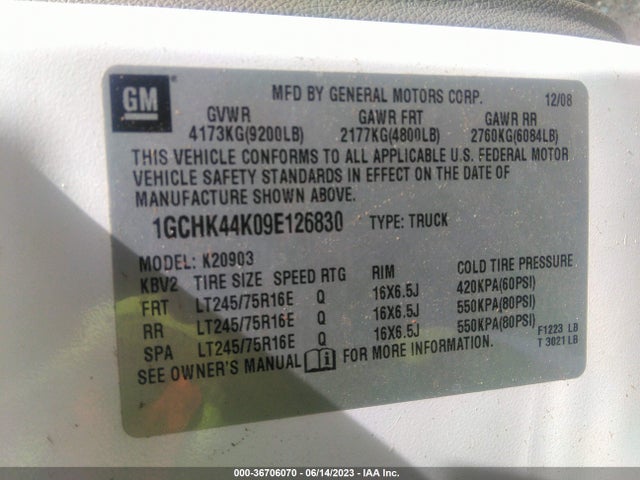 2009 CHEVROLET SILVERADO 2500HD WORK TRUCK VIN: 1GCHK44K09E126830