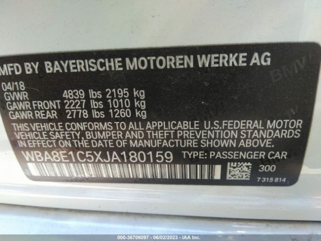 WBA8E1C5XJA180159 BMW 3 Series 330e Iperformance