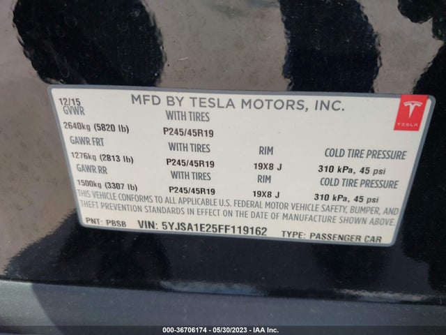 Tesla Model S 85d/70d/90d/p90d 2015 5YJSA1E25FF119162 Image 9