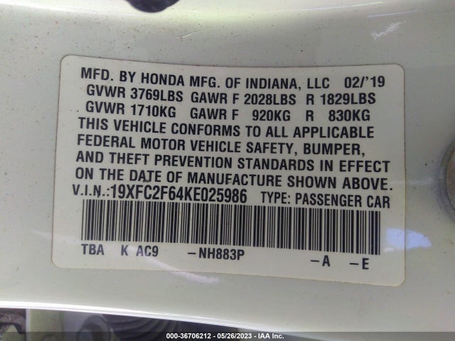 Honda Civic Sedan Lx 2019 19XFC2F64KE025986 Image 9