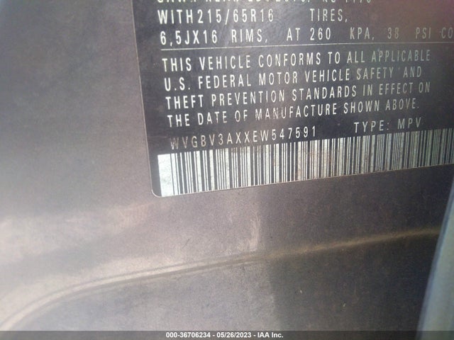 WVGBV3AXXEW547591 Volkswagen TIGUAN S
