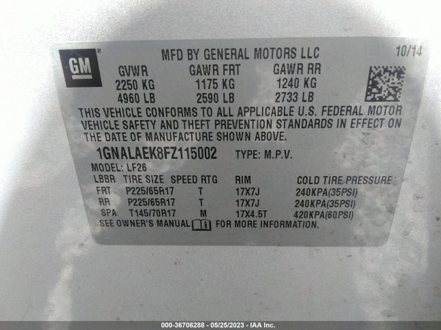 Chevrolet EQUINOX LS 2015 1GNALAEK8FZ115002 Image 9