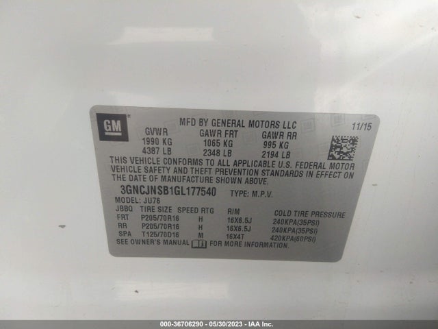 Chevrolet TRAX LS 2016 3GNCJNSB1GL177540 Image 11