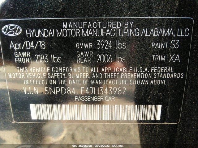 Hyundai ELANTRA SEL 2018 5NPD84LF4JH343982 Image 10