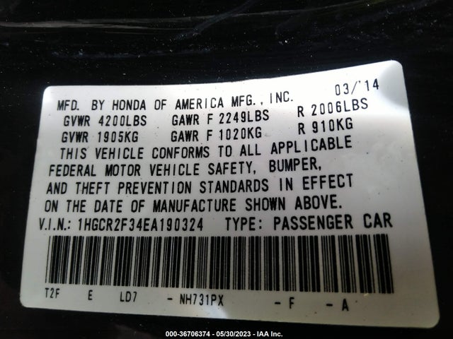 Honda Accord Sedan Lx 2014 1HGCR2F34EA190324 Image 9