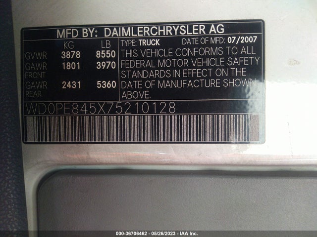 2007 DODGE SPRINTER VIN: WD0PE845X75210128