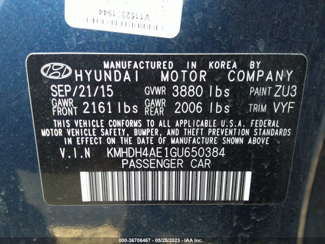 Hyundai ELANTRA SE 2016 KMHDH4AE1GU650384 Image 9