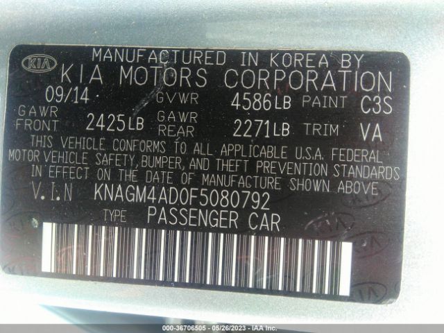 KNAGM4AD0F5080792 KIA OPTIMA HYBRID