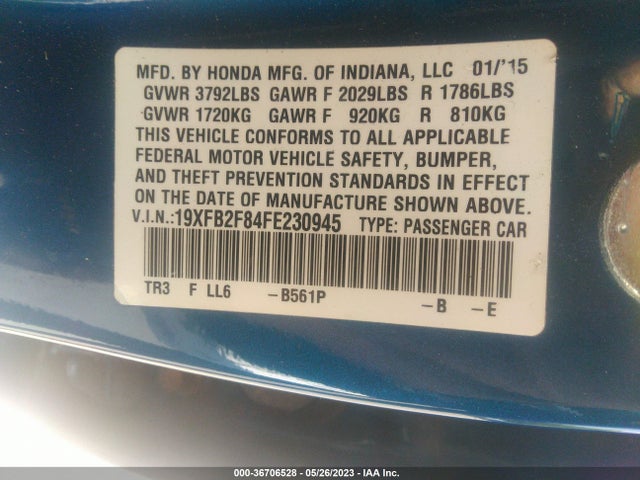 Honda Civic Sedan Ex 2015 19XFB2F84FE230945 Image 9