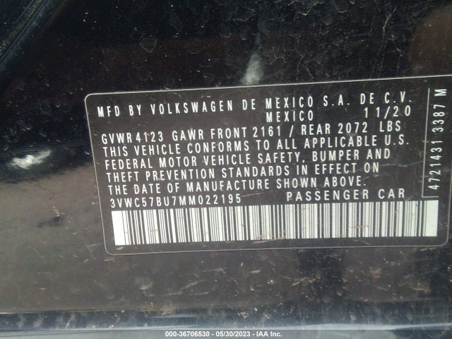 3VWC57BU7MM022195 Volkswagen Jetta S/se/r-line