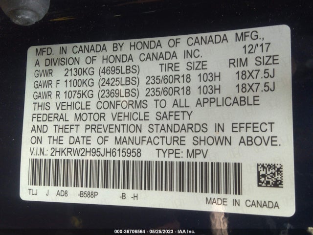 Honda Cr-v Touring 2018 2HKRW2H95JH615958 Image 9