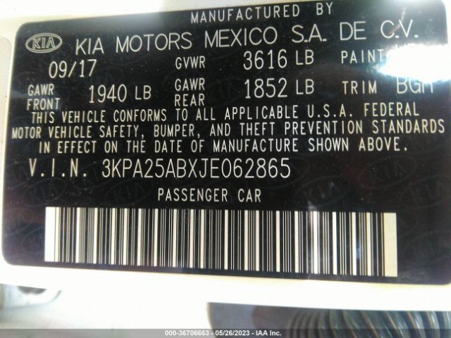 3KPA25ABXJE062865 KIA Rio 5-door Lx