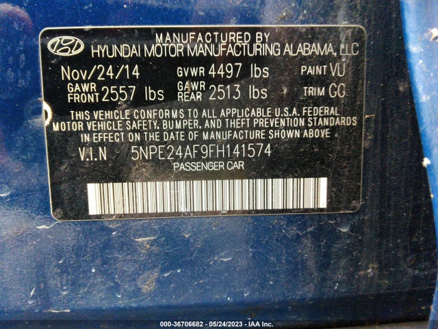 Hyundai Sonata 2.4l Se 2015 5NPE24AF9FH141574 Image 9