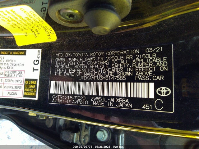 Toyota Prius L 2021 JTDKAMFU3M3147585 Image 10
