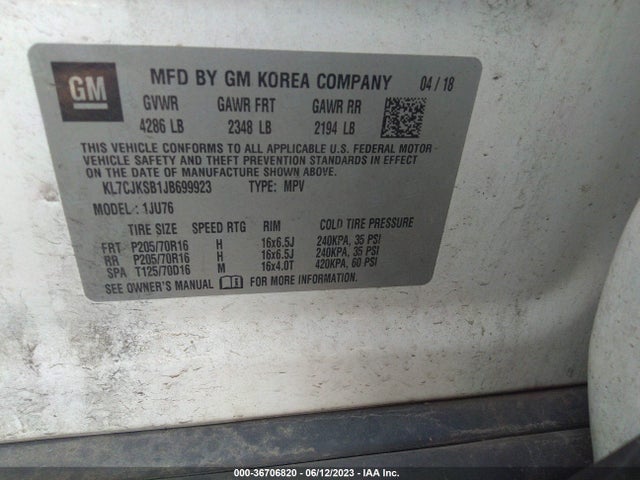 Chevrolet TRAX LS 2018 KL7CJKSB1JB699923 Image 9