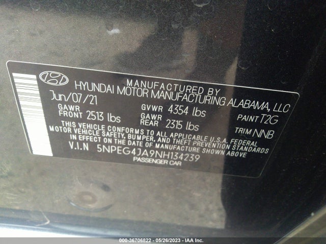 2022 HYUNDAI SONATA SE VIN: 5NPEG4JA9NH134239