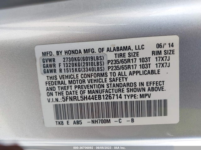 Honda ODYSSEY EX 2014 5FNRL5H44EB126714 Image 9