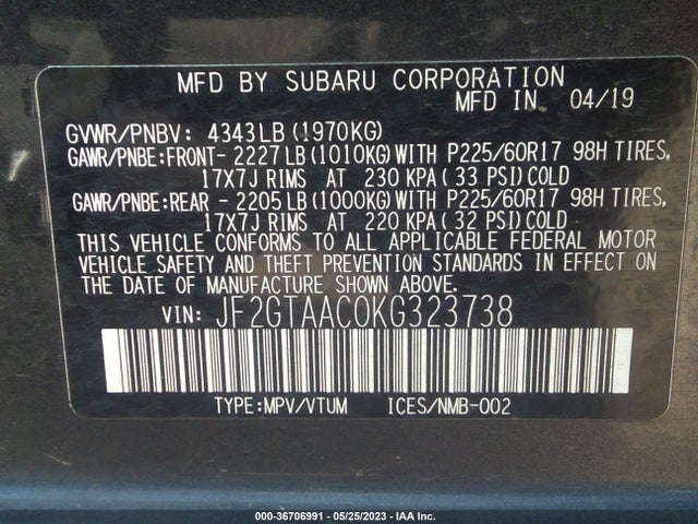 JF2GTAAC0KG323738 Subaru Crosstrek