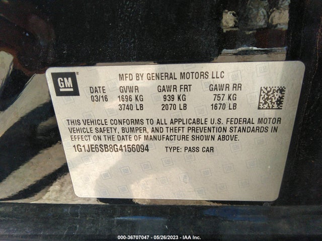 Chevrolet SONIC LTZ 2016 1G1JE6SB8G4156094 Image 10