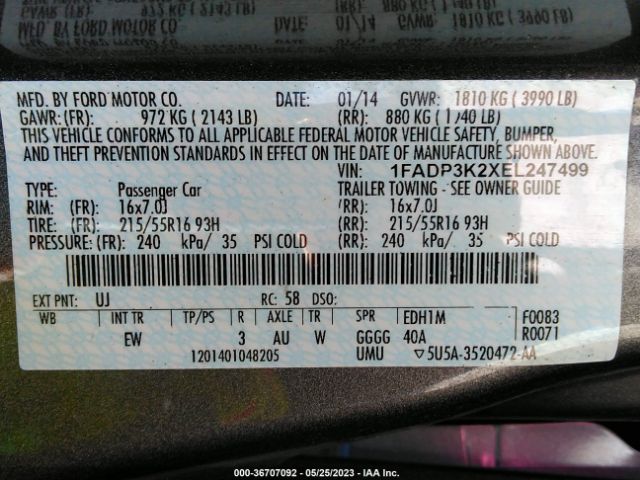 1FADP3K2XEL247499 Ford FOCUS SE