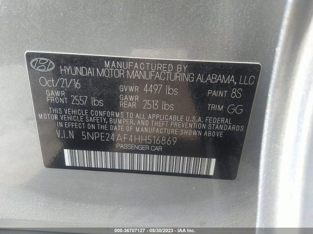 Hyundai Sonata 2.4l 2017 5NPE24AF4HH516869 Image 11