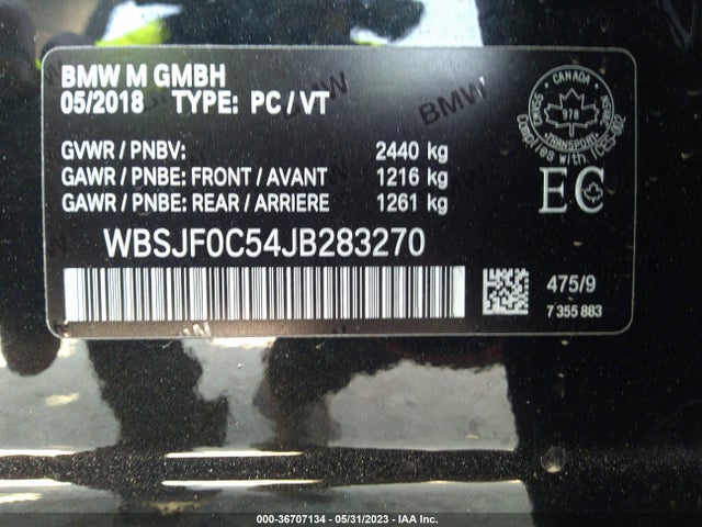 2018 BMW M5, VIN: WBSJF0C54JB283270