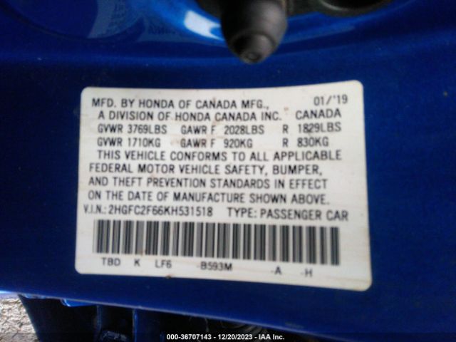 2HGFC2F66KH531518 Honda Civic Sedan Lx