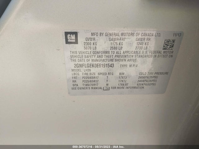 Chevrolet EQUINOX LT 2014 2GNFLGEK0E6191543 Image 10
