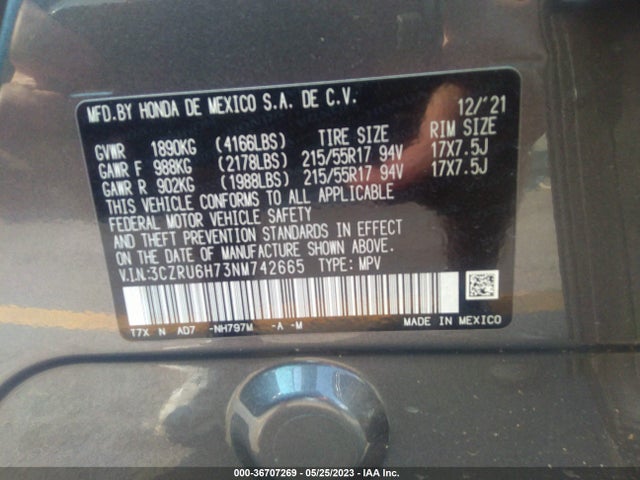 Honda Hr-v Ex-l 2022 3CZRU6H73NM742665 Image 11
