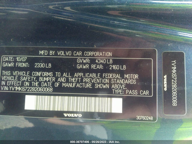 2008 VOLVO C30 VERSION 1.0 VIN: YV1MK672282060068