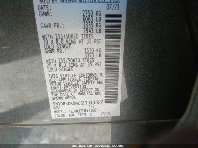 Nissan Pathfinder Platinum 4wd 2022 5N1DR3DK0NC210197 Image 9