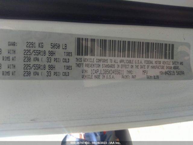 1C4PJLDB5KD455611 Jeep Cherokee Limited