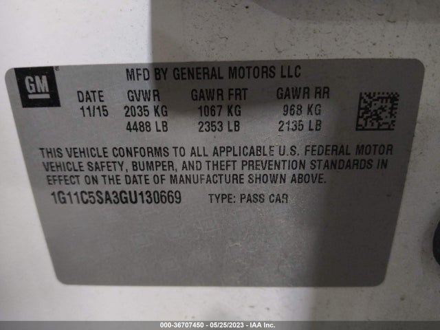 Chevrolet Malibu Limited Lt 2016 1G11C5SA3GU130669 Image 10