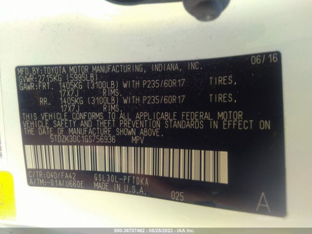 Toyota Sienna L 2016 5TDZK3DC1GS756936 Image 11