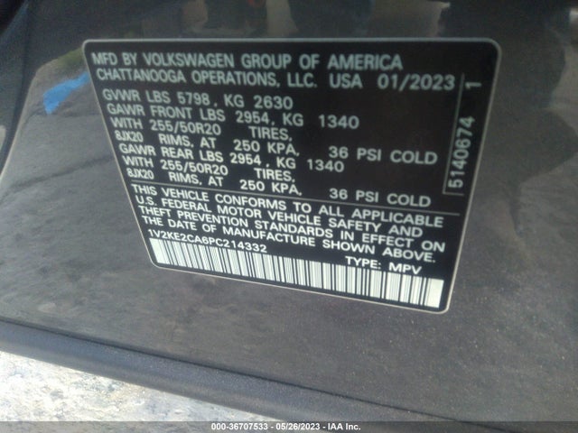 1V2KE2CA6PC214332 Volkswagen Atlas Cross Sport 3.6l V6 Se W/technology