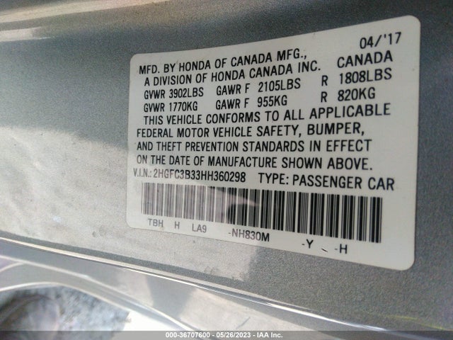 Honda Civic Coupe Ex-t 2017 2HGFC3B33HH360298 Image 9