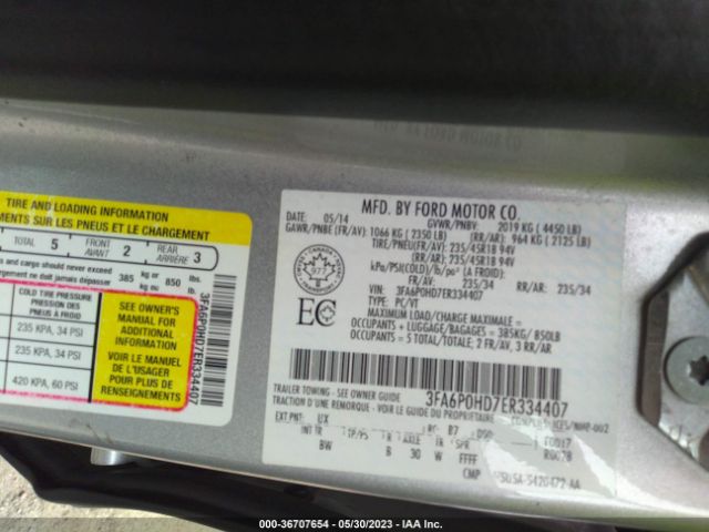 3FA6P0HD7ER334407 Ford FUSION SE