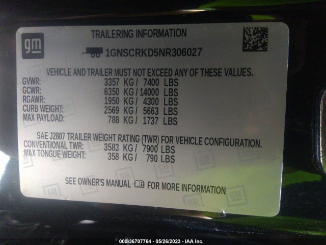 Chevrolet TAHOE RST 2022 1GNSCRKD5NR306027 Image 9