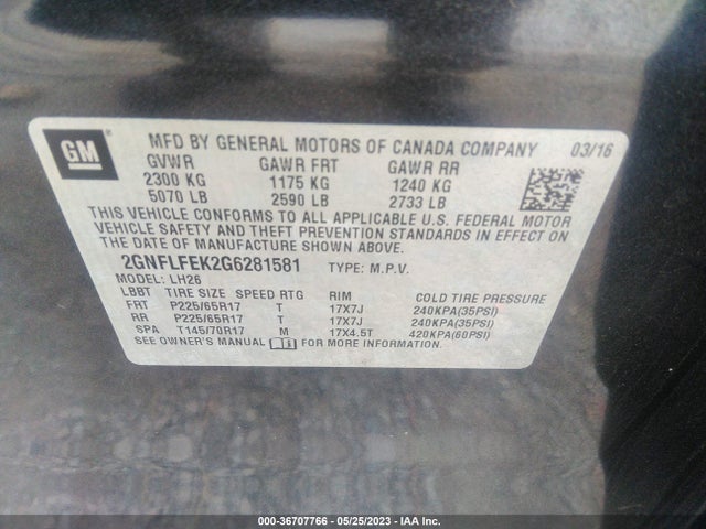 Chevrolet EQUINOX LT 2016 2GNFLFEK2G6281581 Image 10