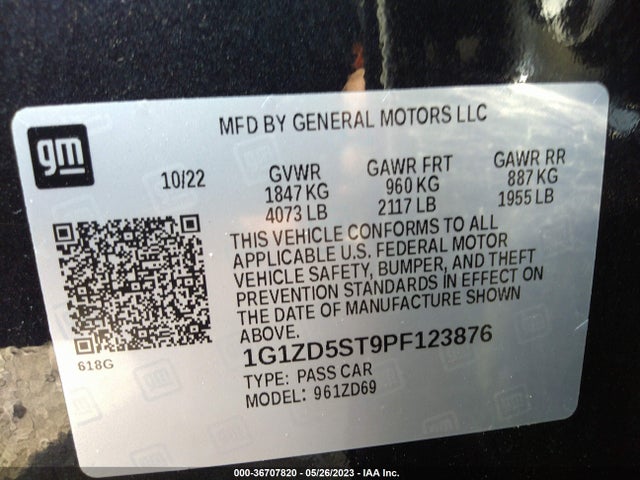 Chevrolet MALIBU LT 2023 1G1ZD5ST9PF123876 Image 9