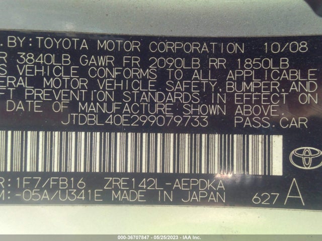 2009 TOYOTA COROLLA VIN: JTDBL40E299079733