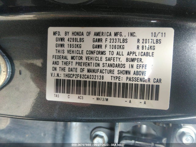 2012 HONDA ACCORD SDN SE VIN: 1HGCP2F62CA032139