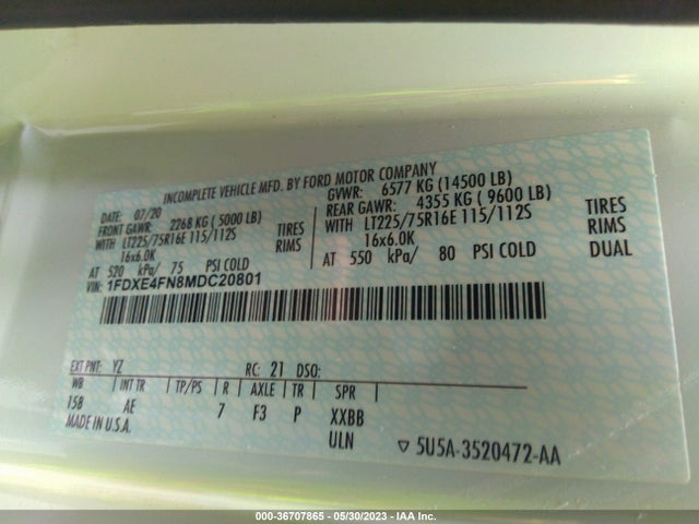 2021 Ford E-Series, VIN: 1FDXE4FN8MDC20801