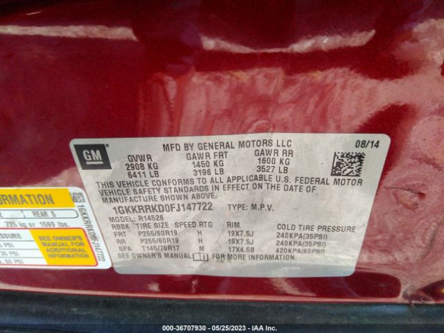 1GKKRRKD0FJ147722 GMC ACADIA SLT