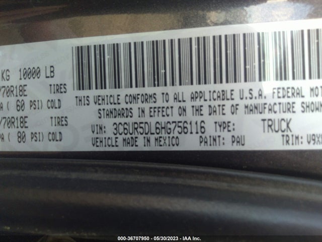 3C6UR5DL6HG756116 RAM 2500 Slt