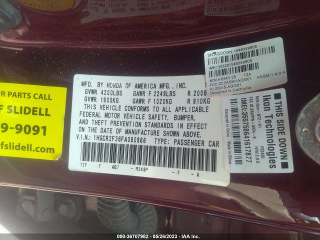 Honda Accord Sedan Lx 2015 1HGCR2F36FA080988 Image 9