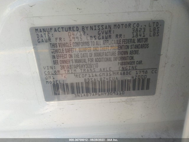 Nissan SENTRA S 2017 3N1AB7AP6HY309110 Image 10