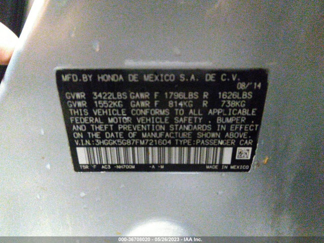 Honda FIT EX 2015 3HGGK5G87FM721604 Image 10