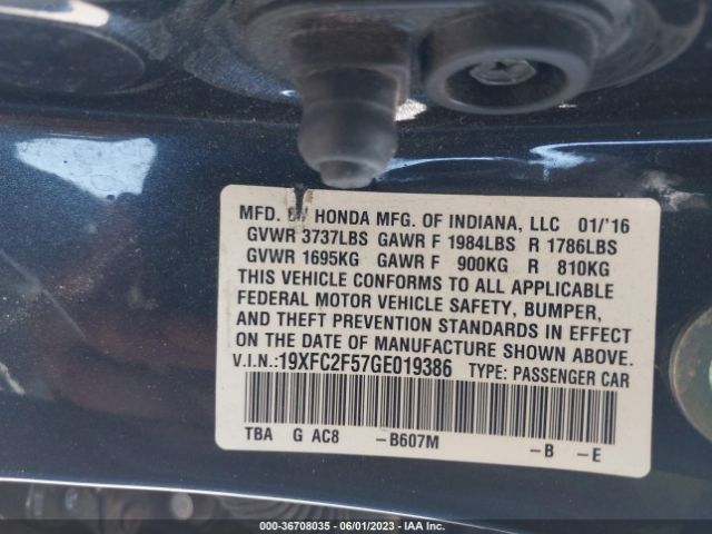 Honda Civic Sedan Lx 2016 19XFC2F57GE019386 Image 9
