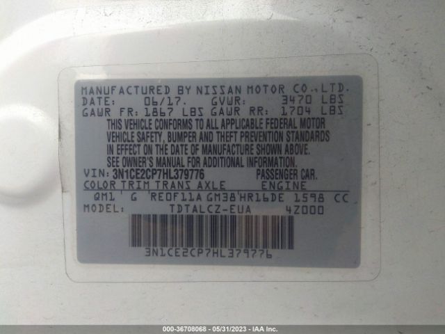 3N1CE2CP7HL379776 Nissan Versa Note S Plus
